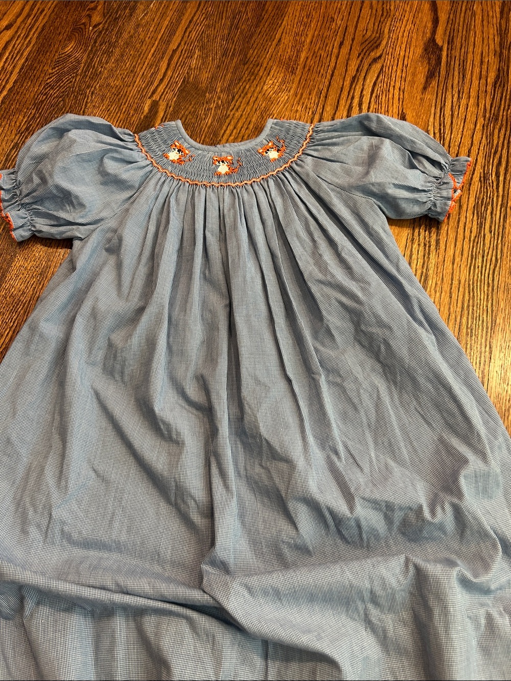 Smocked Blue Girls' Dress with Tigers